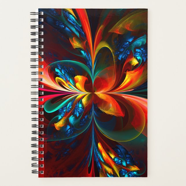 Moderne Abstrakte Blumenkunst Orange Blaues Muster Planer (Vorderseite)