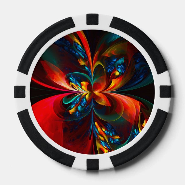 Moderne Abstrakte Blumenkunst Orange Blaues Muster Pokerchips (Vorderseite)