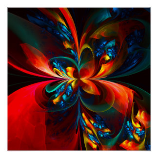 Moderne Abstrakte Blumenkunst Orange Blaues Muster Poster