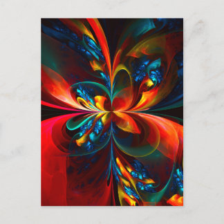 Moderne Abstrakte Blumenkunst Orange Blaues Muster Postkarte