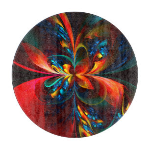 Moderne Abstrakte Blumenkunst Orange Blaues Muster Schneidebrett