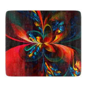 Moderne Abstrakte Blumenkunst Orange Blaues Muster Schneidebrett
