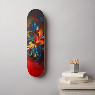 Moderne Abstrakte Blumenkunst Orange Blaues Muster Skateboard