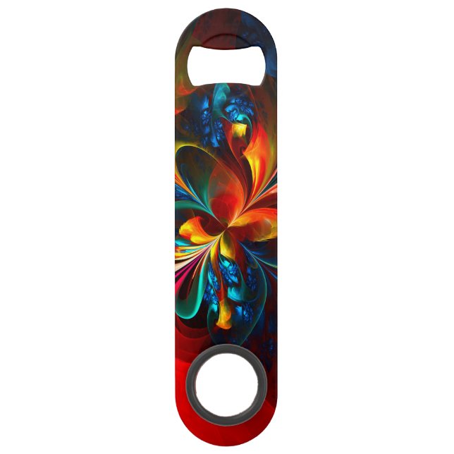Moderne Abstrakte Blumenkunst Orange Blaues Muster Speed Flaschenöffner (Vorderseite)