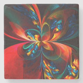 Moderne Abstrakte Blumenkunst Orange Blaues Muster Steinuntersetzer