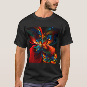 Moderne Abstrakte Blumenkunst Orange Blaues Muster T-Shirt