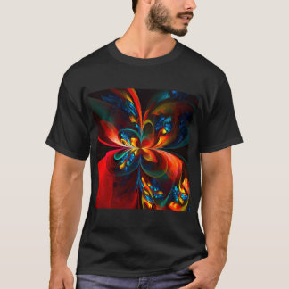Moderne Abstrakte Blumenkunst Orange Blaues Muster T-Shirt