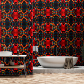 Moderne Abstrakte Blumenkunst Orange Blaues Muster Tapete