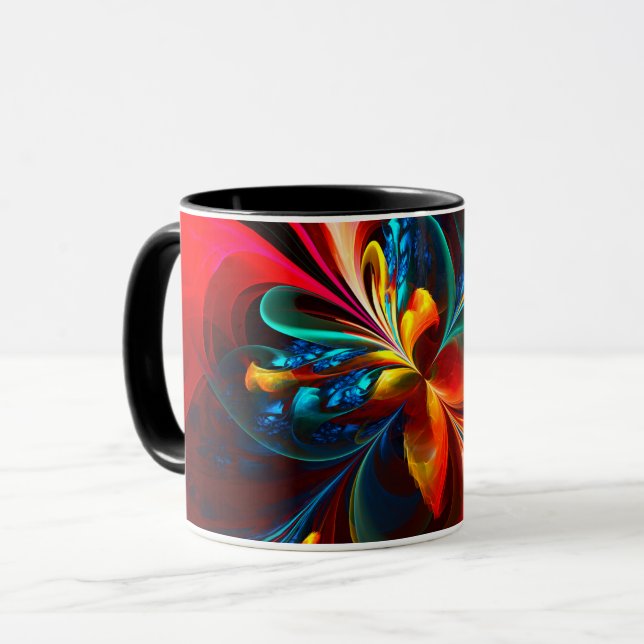 Moderne Abstrakte Blumenkunst Orange Blaues Muster Tasse (Vorderseite Links)