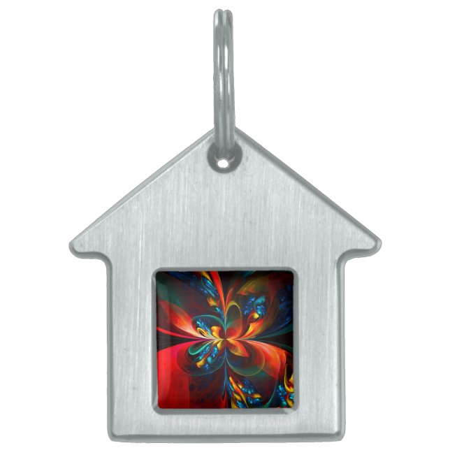 Moderne Abstrakte Blumenkunst Orange Blaues Muster Tiermarke (Vorderseite)