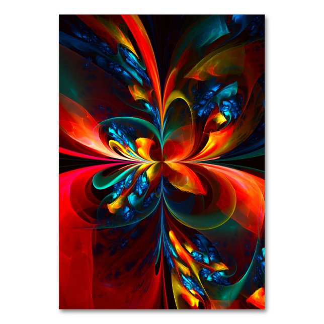 Moderne Abstrakte Blumenkunst Orange Blaues Muster Tischnummer (Vorderseite)