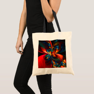 Moderne Abstrakte Blumenkunst Orange Blaues Muster Tragetasche