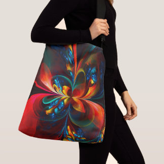 Moderne Abstrakte Blumenkunst Orange Blaues Muster Tragetaschen Mit Langen Trägern