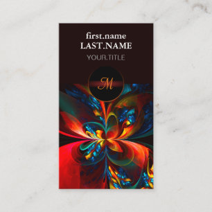 Moderne Abstrakte Blumenkunst Orange Blaues Muster Visitenkarte