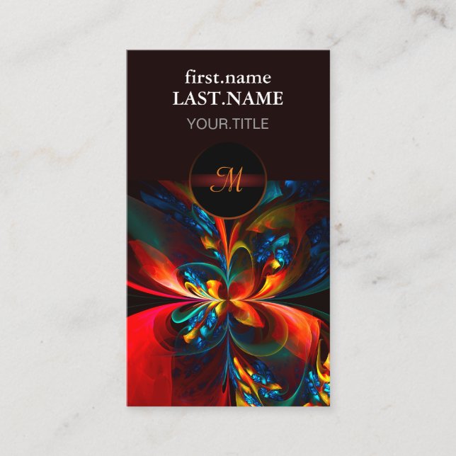 Moderne Abstrakte Blumenkunst Orange Blaues Muster Visitenkarte (Vorderseite)