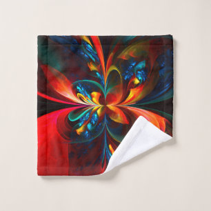 Moderne Abstrakte Blumenkunst Orange Blaues Muster Waschlappen