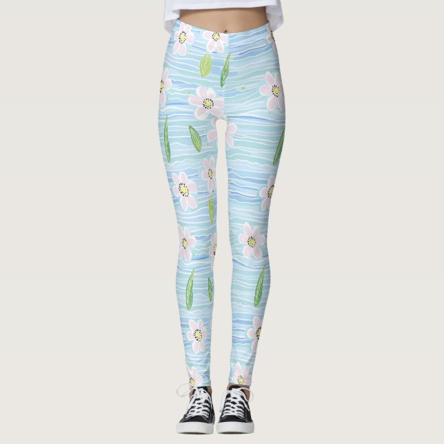 Moderne abstrakte Blumenlinienmuster (10) Leggings (Vorderseite)