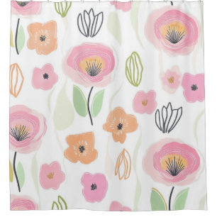 Moderne abstrakte Blumenlinienmuster (2) Duschvorhang
