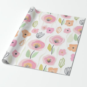Moderne abstrakte Blumenlinienmuster (2) Geschenkpapier