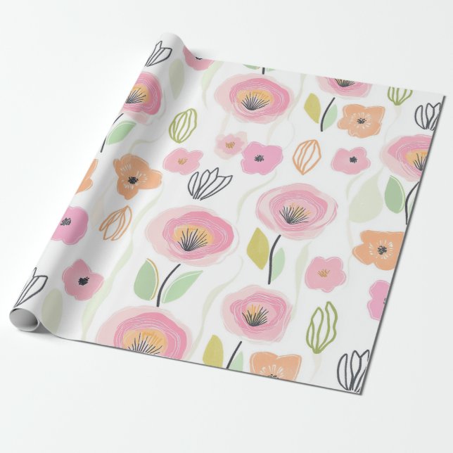 Moderne abstrakte Blumenlinienmuster (2) Geschenkpapier (Ungerollt)