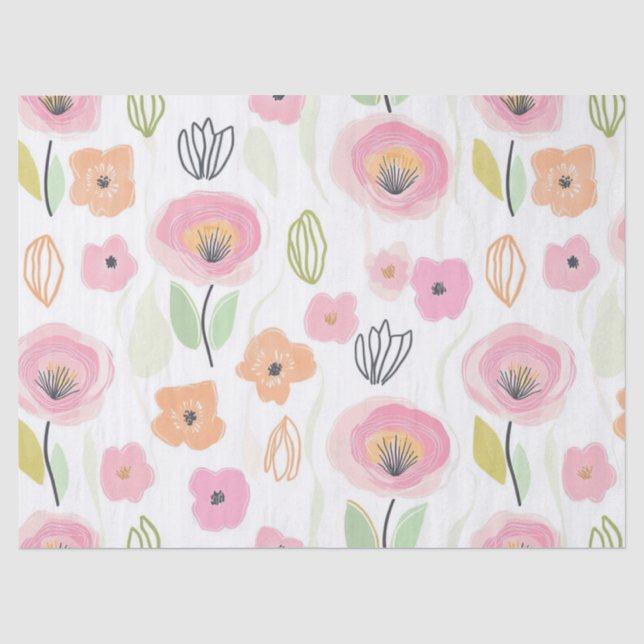 Moderne abstrakte Blumenlinienmuster (2) Seidenpapier (Vorderseite)