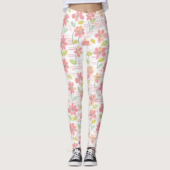 Moderne abstrakte Blumenlinienmuster (3) Leggings (Vorderseite)