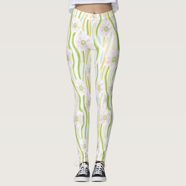Moderne abstrakte Blumenlinienmuster (4) Leggings (Vorderseite)