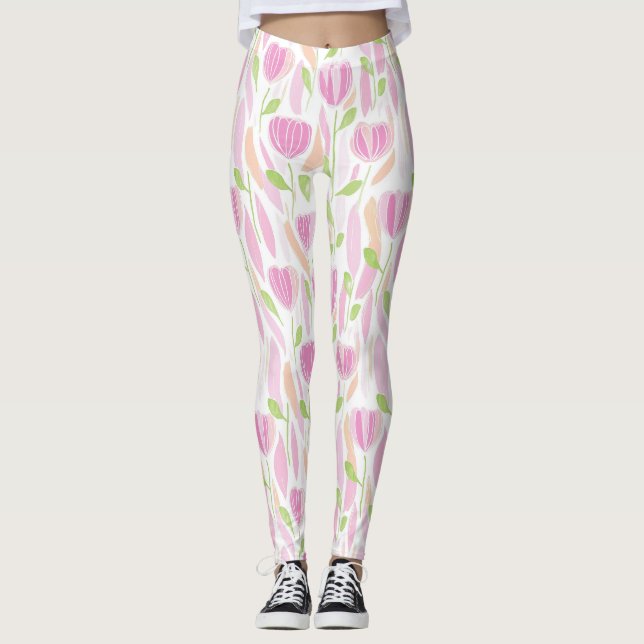 Moderne abstrakte Blumenlinienstruktur (1) Leggings (Vorderseite)