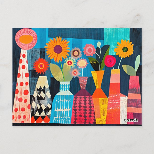 Moderne abstrakte Blumenvase Postkarte (Rückseite)