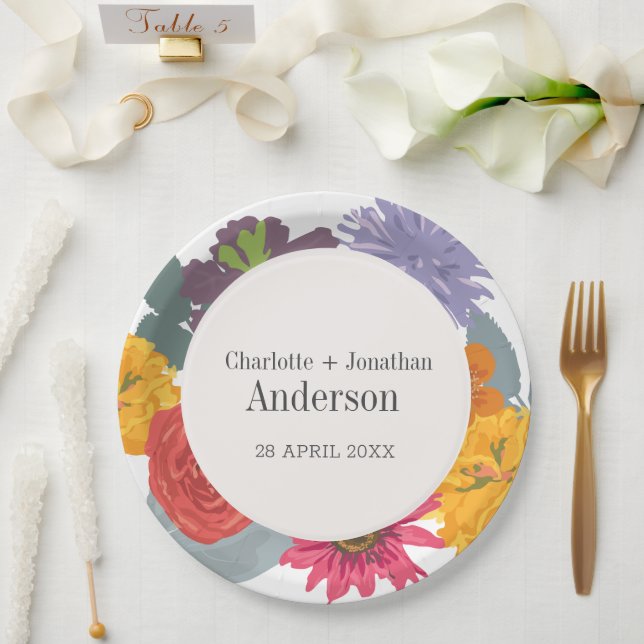 Moderne Abstrakte Blumenzellennamen Pappteller (Hochzeit)