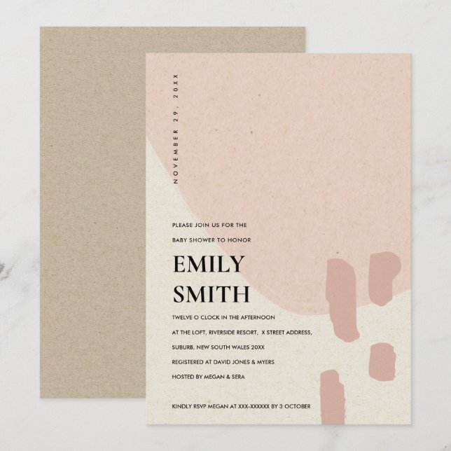 MODERNE ABSTRAKTE BLUSH PINK BABY SHOWITE EINLADEN DANKESKARTE (Vorne/Hinten)