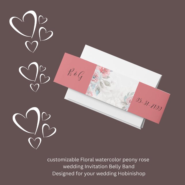 Moderne Abstrakte Blush Rose & Wildblume Hochzeit Einladungsbanderole (Floral watercolor peony rose 
wedding Invitation Belly Band
Designed for your wedding Hobinishop)