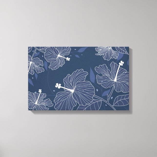 Moderne Abstrakte Blüten in Navy Blue Leinwanddruck (Vorderseite)
