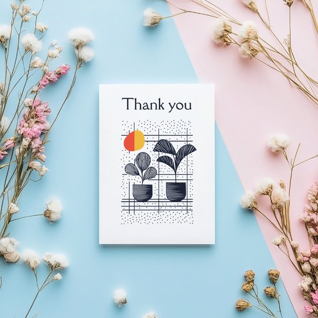Moderne Abstrakte botanische Danksagkarte Dankeskarte (Modern thank you card featuring bold navy botanical illustrations and minimalist patterns.)