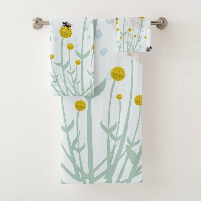 Moderne abstrakte botanische gelbe Billy-Button  Badhandtuch Set (Insitu)