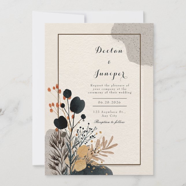 Moderne Abstrakte botanische Hochzeit Einladung (Vorderseite)
