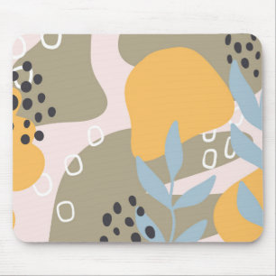 Moderne abstrakte botanische Kunst in Orange und B Mousepad