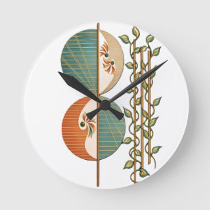Moderne abstrakte botanische Kunst, Minimalist Ci Runde Wanduhr