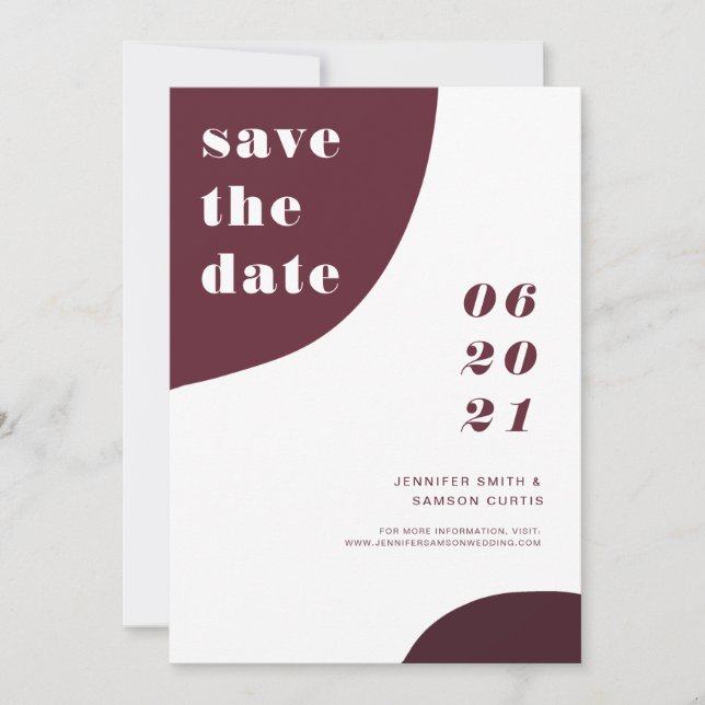 Moderne Abstrakte Burgunder Hochzeit retten das Da Save The Date (Vorderseite)