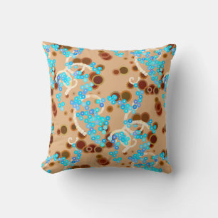 Moderne Abstrakte Confetti Print, Aqua and Brown Kissen