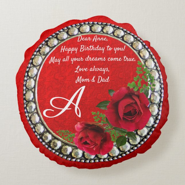 Moderne, Abstrakte, doppelseitige Rose aus Marmor Rundes Kissen (Rückseite)