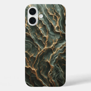 Moderne abstrakte dunkle Türkis- und Goldmarmor-Ha iPhone 16 Plus Hülle