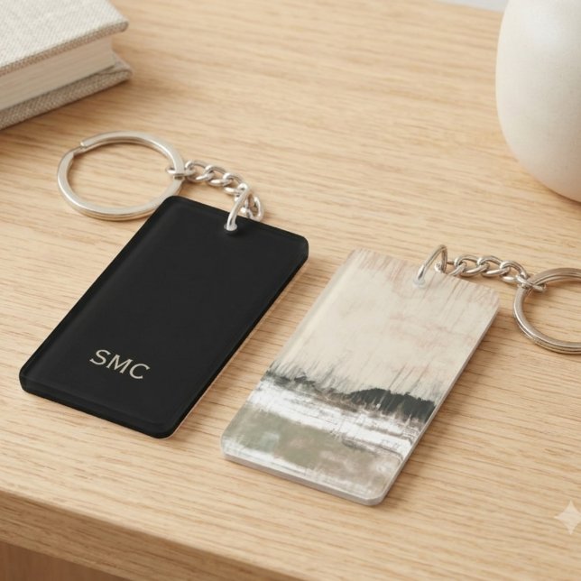 Moderne abstrakte Erdtöne Initialen Monogramm Schlüsselanhänger (A chic abstract monogram keychain, perfect as a thoughtful housewarming gift for a new homeowner.)