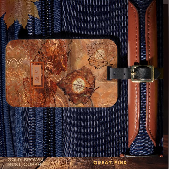 Moderne Abstrakte Fall Brown-Blätter Gepäckmarke Gepäckanhänger (Modern Abstract Fall Brown Leaves Luggage Tag)