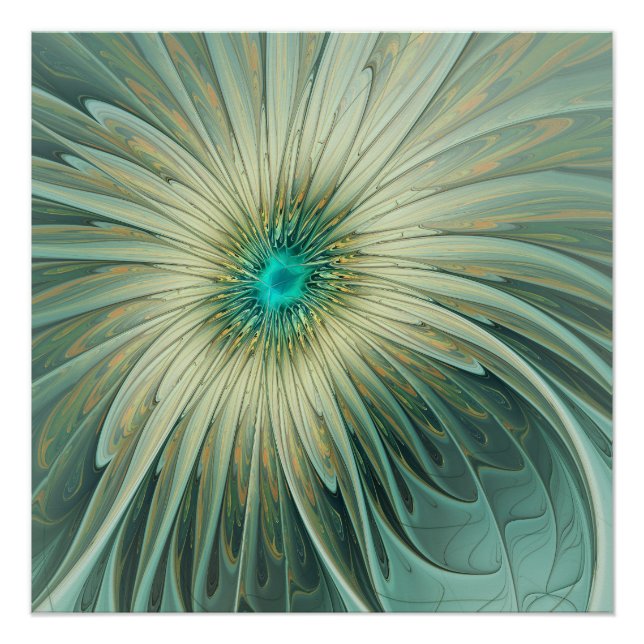 Moderne Abstrakte Fantasy-Blume Türkisblume Poster (Vorderseite)