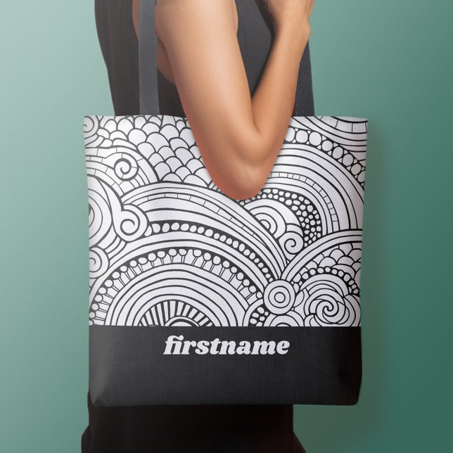 Moderne Abstrakte Farbformen - BW (Personalized tote bag - add your name or other text)