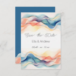 Moderne Abstrakte Farbwelle Blaue Hochzeit Save The Date