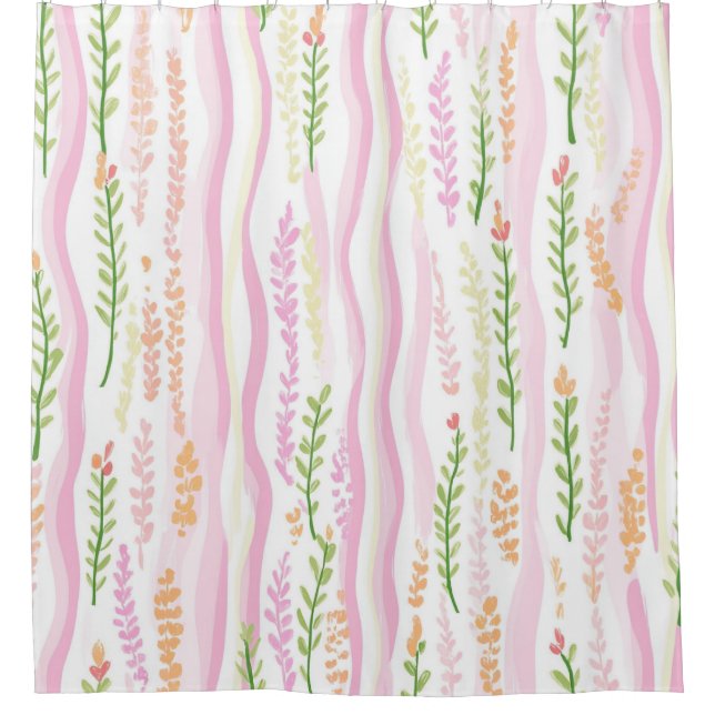 Moderne Abstrakte Florale Linienstruktur (7) Duschvorhang (Vorderseite)