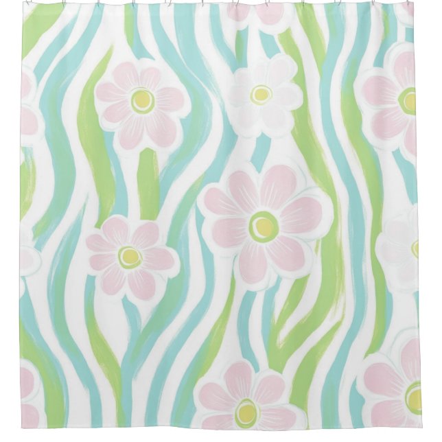 Moderne Abstrakte Florale Linienstruktur (8) Duschvorhang (Vorderseite)