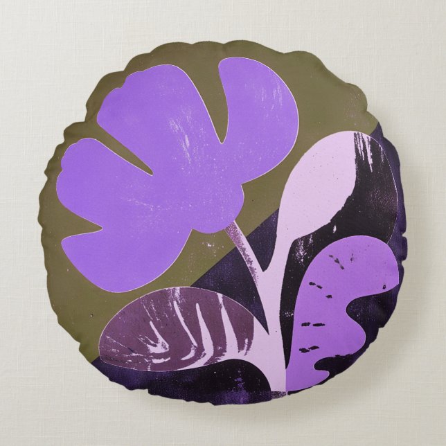 Moderne abstrakte florale runde Kissen (Vorderseite)